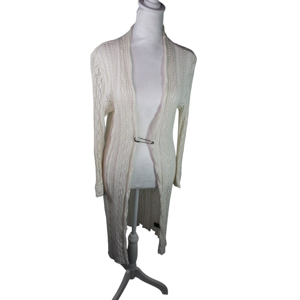 Vintage Lauren Ralph Lauren 90s Y2K Longline Open Knit Cardigan w/ Pin Close L